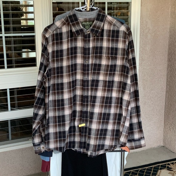 Eddie Bauer Gray and Brown Plaid Shirt - Picture 1 of 2